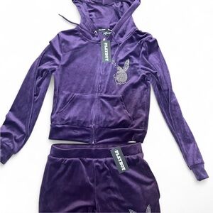 Playboy Purple Velour Hoodie Set